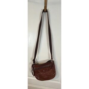 Vintage‎ Fossil Brown Leather Crossbody Bag Purse Shoulder Baguette Style